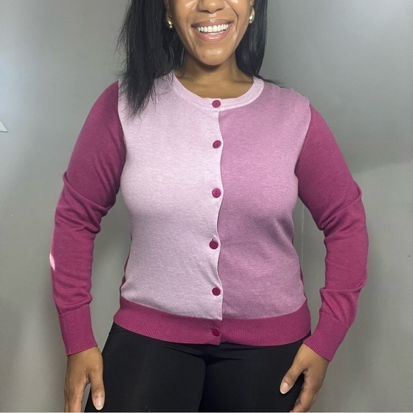 ORVIS Cardigan Knit Button Sweater Top Purple Career Casual Business Colorblock - Picture 6 of 8